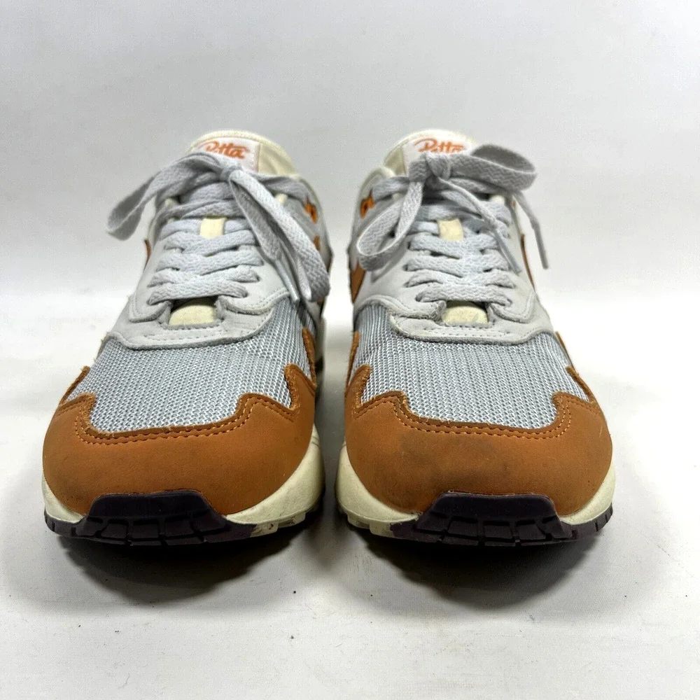 NIKE Air Max 1 Patta Monarch Mens 8 Leather Metallic Sneakers DH1348-001 Orange